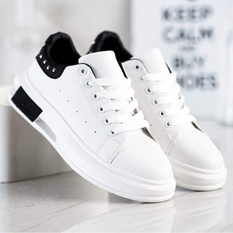 SHELOVET Zapatillas con tachuelas blanco negro 1