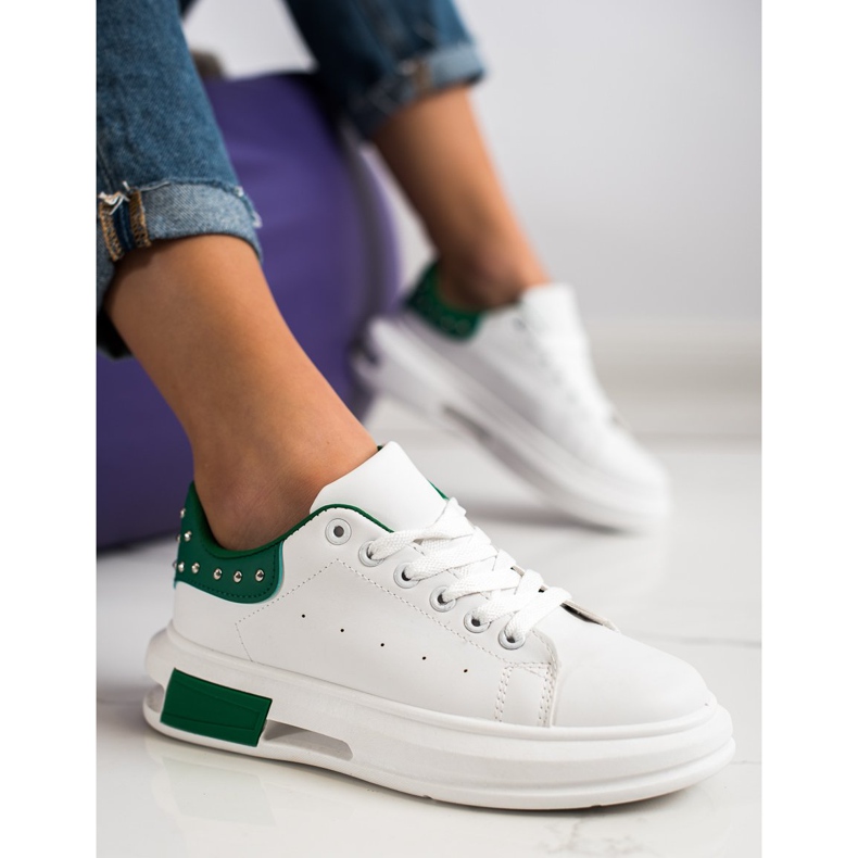 SHELOVET Zapatillas con tachuelas blanco verde 2