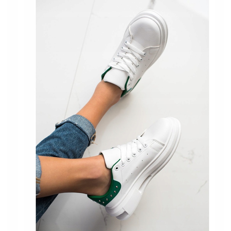 SHELOVET Zapatillas con tachuelas blanco verde 1