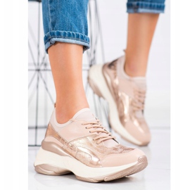 Bestelle Zapatillas de moda en la plataforma rosado dorado 4