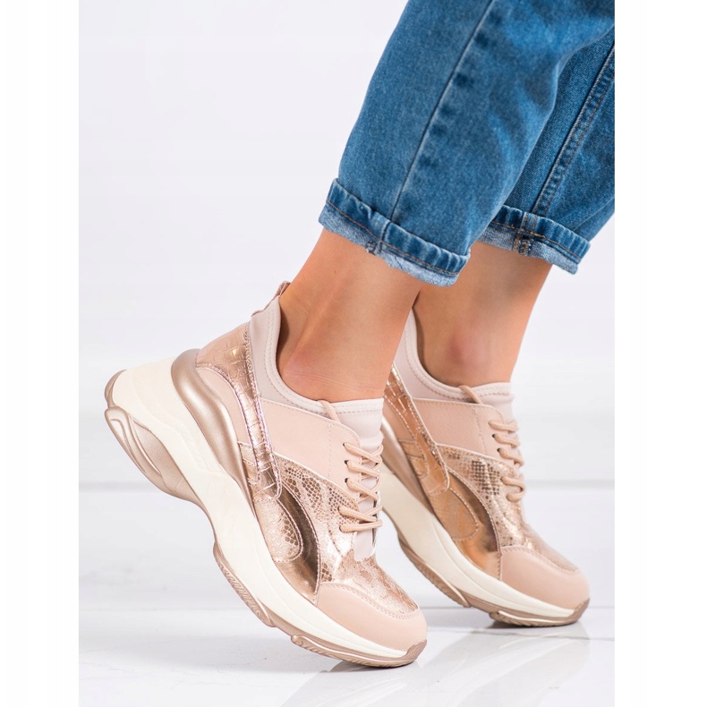 Bestelle Zapatillas de moda en la plataforma rosa dorado 1