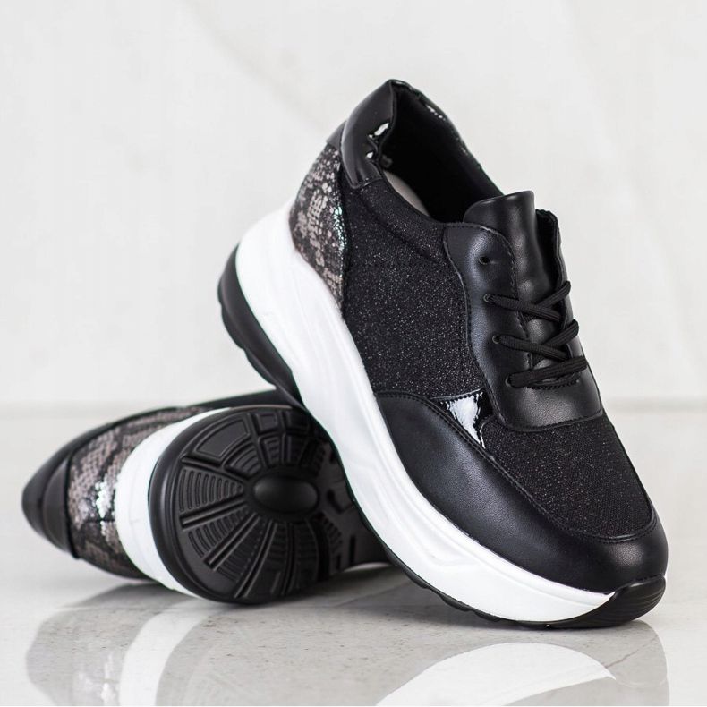 Bestelle Zapatillas negras con purpurina negro plata 1