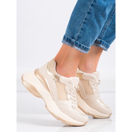 SHELOVET Zapatillas doradas con estilo beige dorado 4