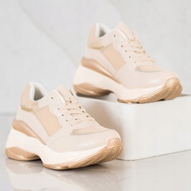 SHELOVET Zapatillas doradas con estilo beige dorado 2