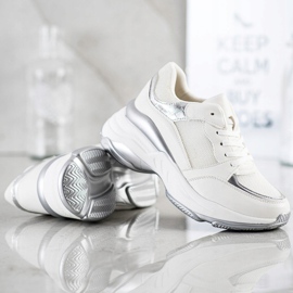 SHELOVET Zapatillas de deporte blancas y plateadas con estilo blanco plata 1