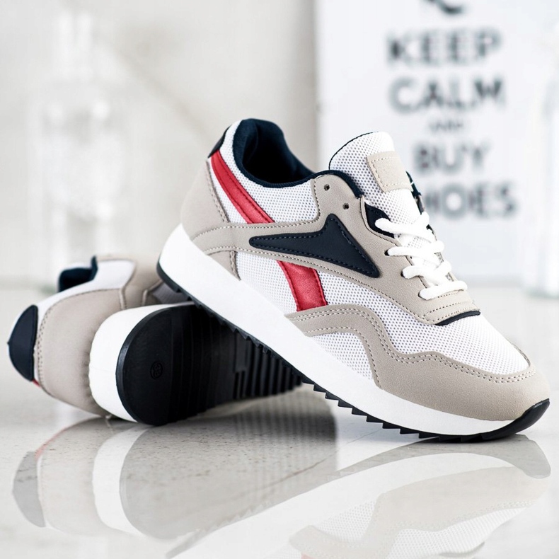 SHELOVET Zapatos deportivos con malla blanco rojo gris 1