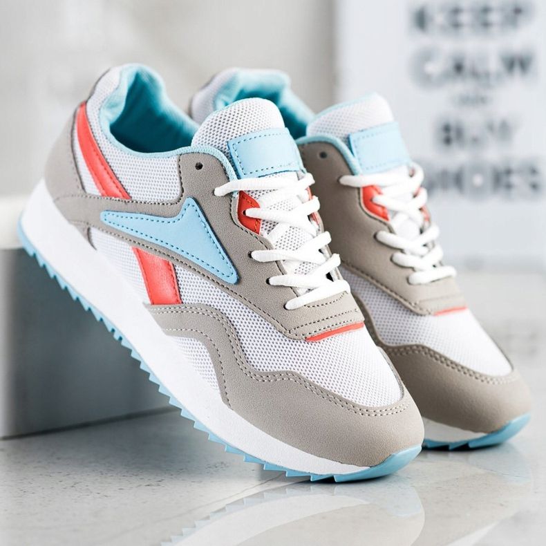 SHELOVET Zapatos deportivos con malla blanco azul naranja gris 2