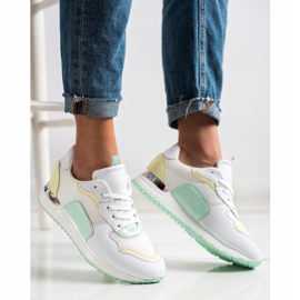 SHELOVET Zapatillas de deporte ligeras y elegantes blanco verde amarillo 3