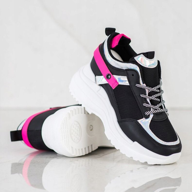 Marquiz Zapatillas de deporte de cuña negro rosa 1