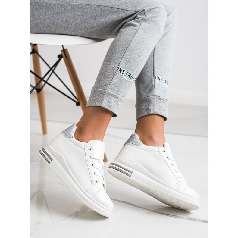 Diamantique Zapatillas de cuña con purpurina blanco plata 1