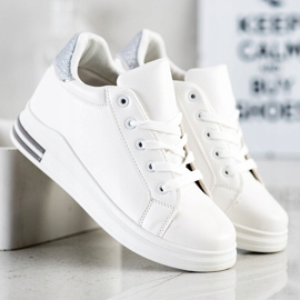 Diamantique Zapatillas de cuña con purpurina blanco plata 3