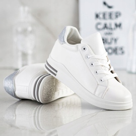 Diamantique Zapatillas de cuña con purpurina blanco plata 4