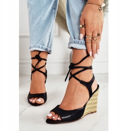 Sandalias de cuero con cuña trenzada Laura Messi 1944 Negro 4