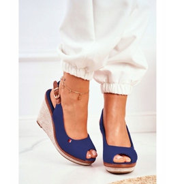 PS1 Sandalias azul marino de Tommy con tacón de cuña trenzado 4