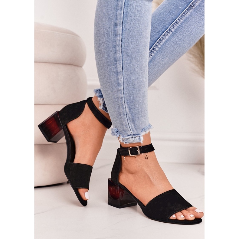Sandalias de ante tacón alto Laura Messi 2285 Black negro 1