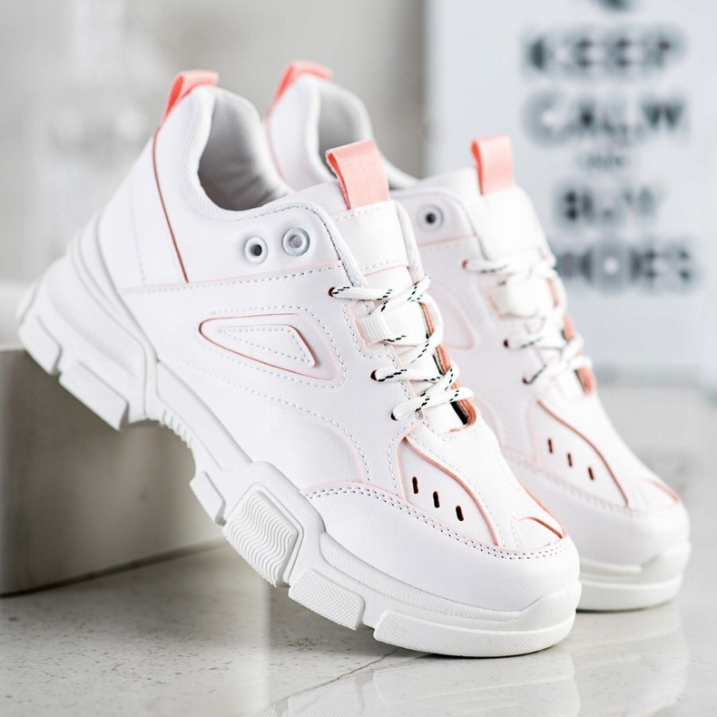 SHELOVET Zapatillas blancas de moda blanco rosado 1