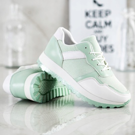 Bestelle Zapatillas con plataforma de purpurina blanco verde 1