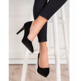 Kylie Tacones de gamuza con estilo negro dorado 1