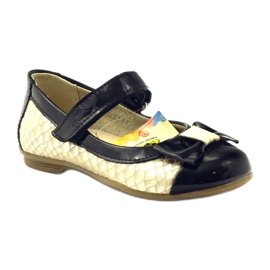 Bailarinas negras y doradas cuero lazo Ren But negro amarillo 1