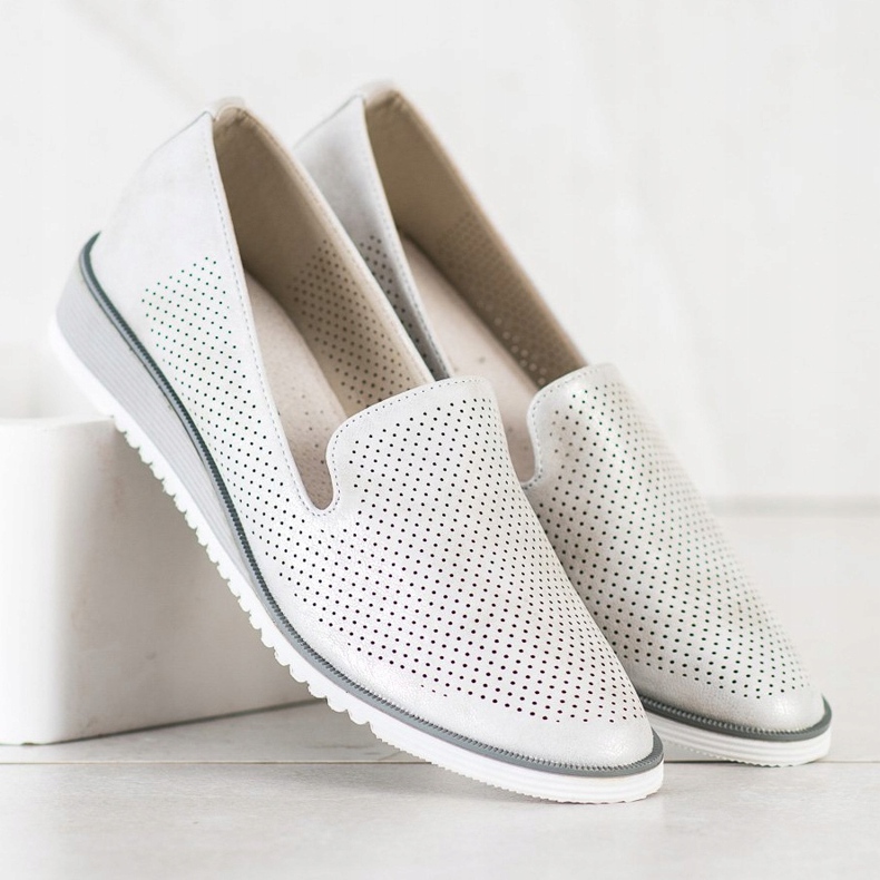 Goodin Señores de cuero calados plata gris 2