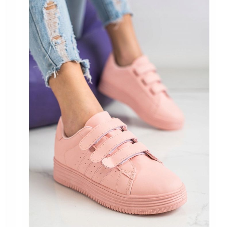 SHELOVET Zapatillas de deporte de moda con velcro rosa 1
