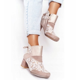 Botas De Cuero De Mujer Con Tacón Maciejka Dorado Beige 03963-20 2