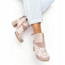 Botas De Cuero De Mujer Con Tacón Maciejka Dorado Beige 03963-20 1