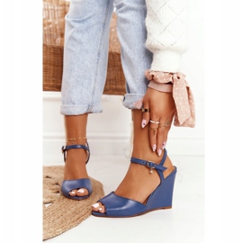 Sandalias Cuña Piel Laura Messi 2253 Azul 6