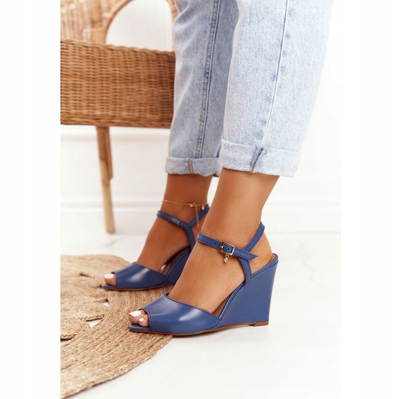 Sandalias Cuña Piel Laura Messi 2253 Azul 1