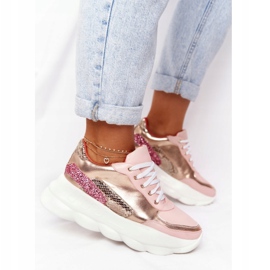 Zapatos deportivos de mujer en la plataforma lu boo rosa dorado 2