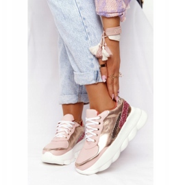 Zapatos deportivos de mujer en la plataforma lu boo rosa dorado 1