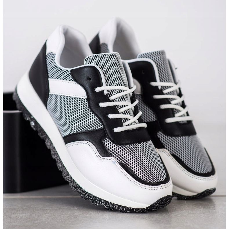 Bestelle Zapatillas con plataforma de purpurina blanco negro 2