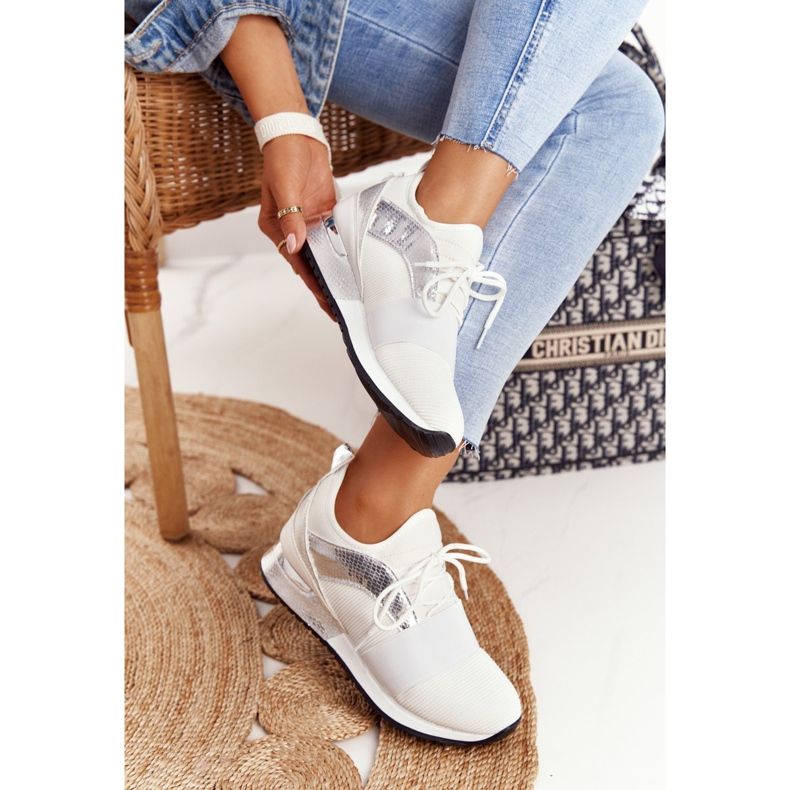 FB2 Zapatillas deportivas de mujer Zapatillas Blancas y Plateadas Netta blanco plata 1