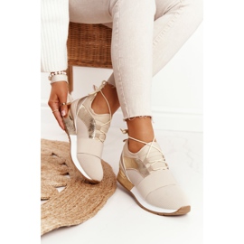 FB2 Calzado Deportivo Mujer Sneakers Beige y Dorado Netta 2