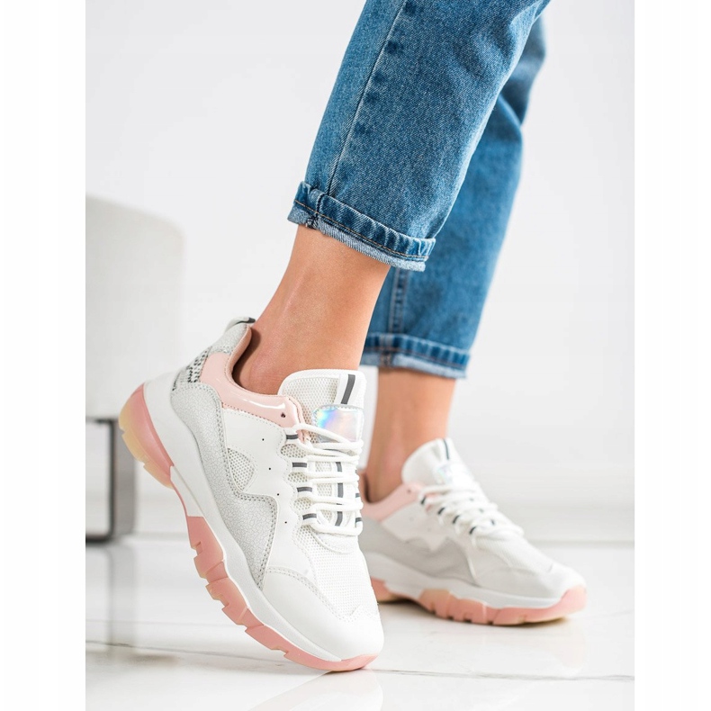 Ideal Shoes Zapatillas en la plataforma rosa blanco 1