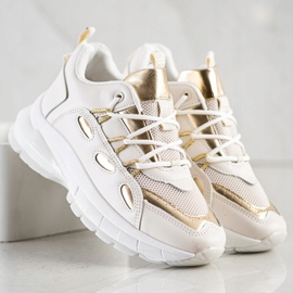 SHELOVET Zapatillas de deporte de cuero ecológico con estilo beige dorado 3
