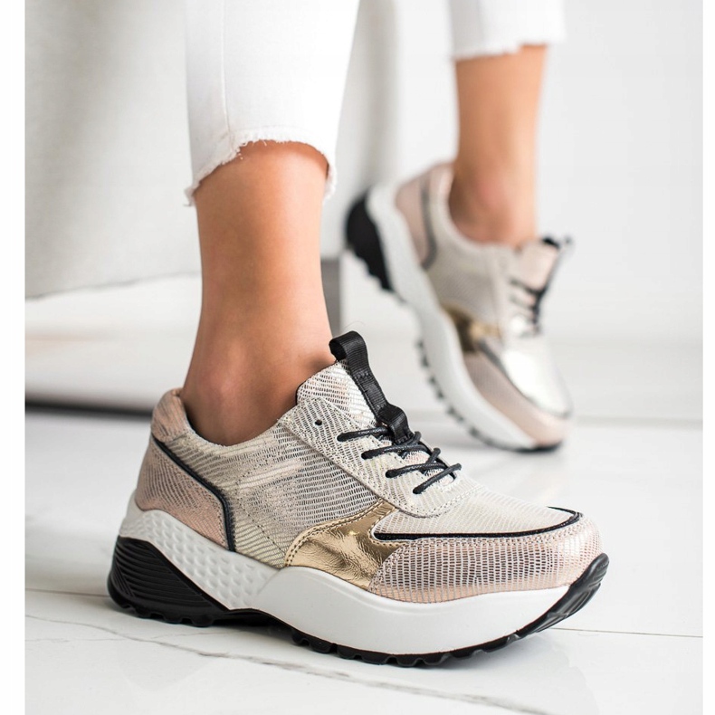 Zapatillas VINCEZA de piel dorada negro dorado 1