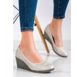 Goodin Bombas de cuña dorada beige 3