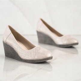 Goodin Bombas de cuña dorada beige 2