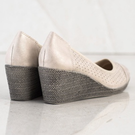 Goodin Bombas de cuña dorada beige 4