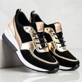 Deportivas piel negra y dorada VINCEZA negro dorado 2