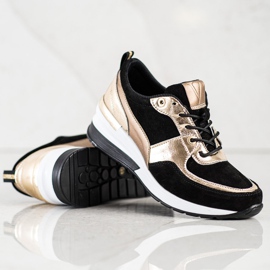 Deportivas piel negra y dorada VINCEZA negro dorado 3