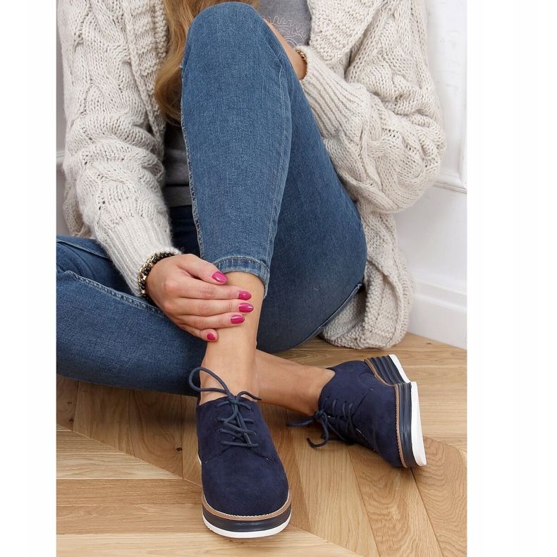 Mocasines de mujer con cordones azul marino 8988-45 Azul 1