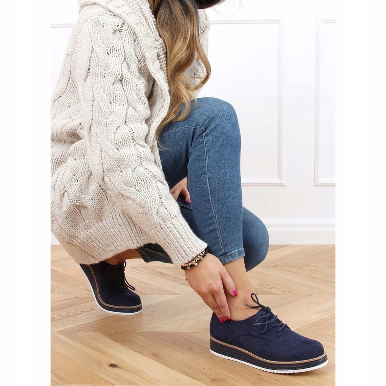 Mocasines de mujer con cordones azul marino 8988-45 Azul 2