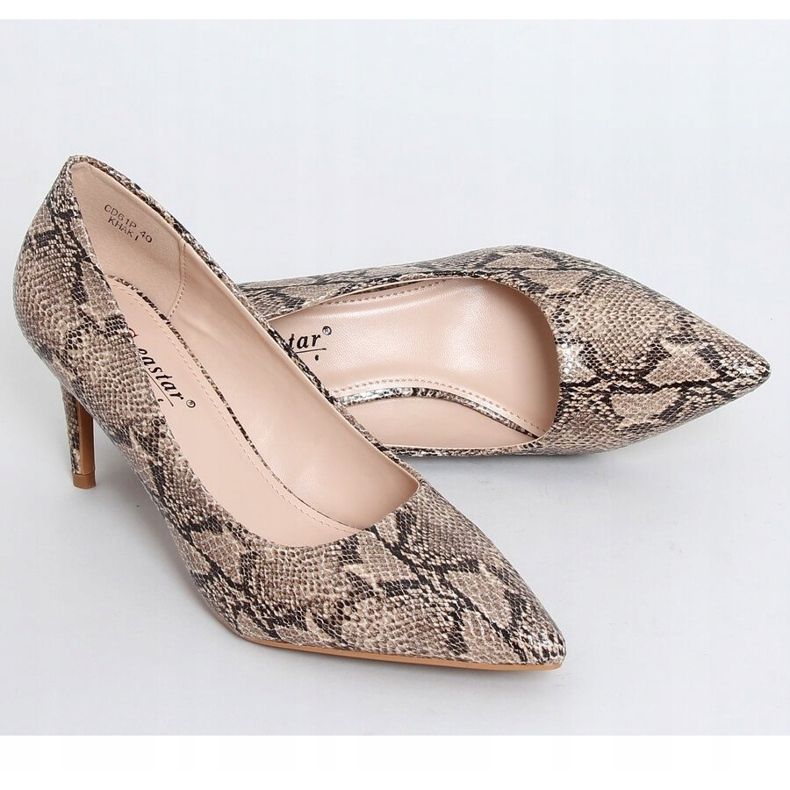 Tacones de mujer piel de serpiente beige CD61P Khaki caqui 1