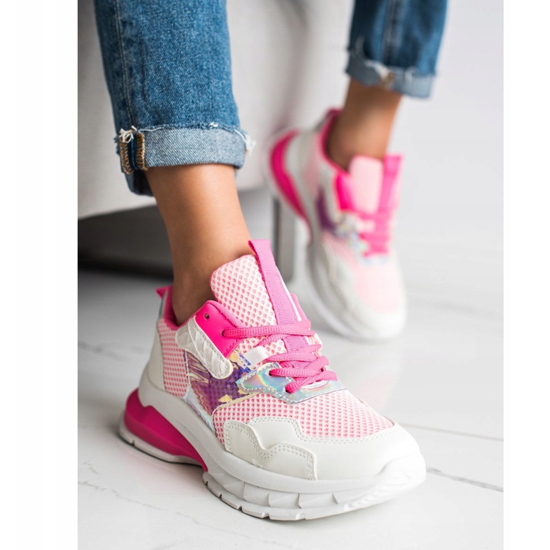 SHELOVET Zapatillas de moda blanco rosado 2