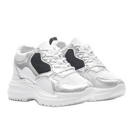 Zapatillas blancas en la cuña Alexandra blanco negro plata 1