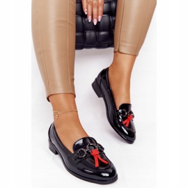 Mocasines Mujer Elegante Vinceza 10585 Lacado Negro rojo 3