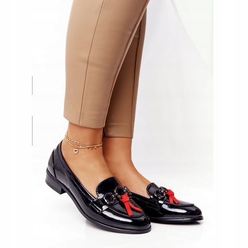 Mocasines Mujer Elegante Vinceza 10585 Lacado Negro rojo 1