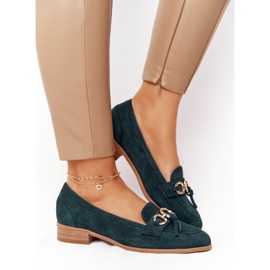 Mocasines de mujer elegantes Vinceza 10585 Suede Green verde dorado 1